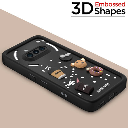 Pikkme Nothing Phone 3a 5G Cute Fun Cartoon 3D Bear Coffee Back Cover (Black)