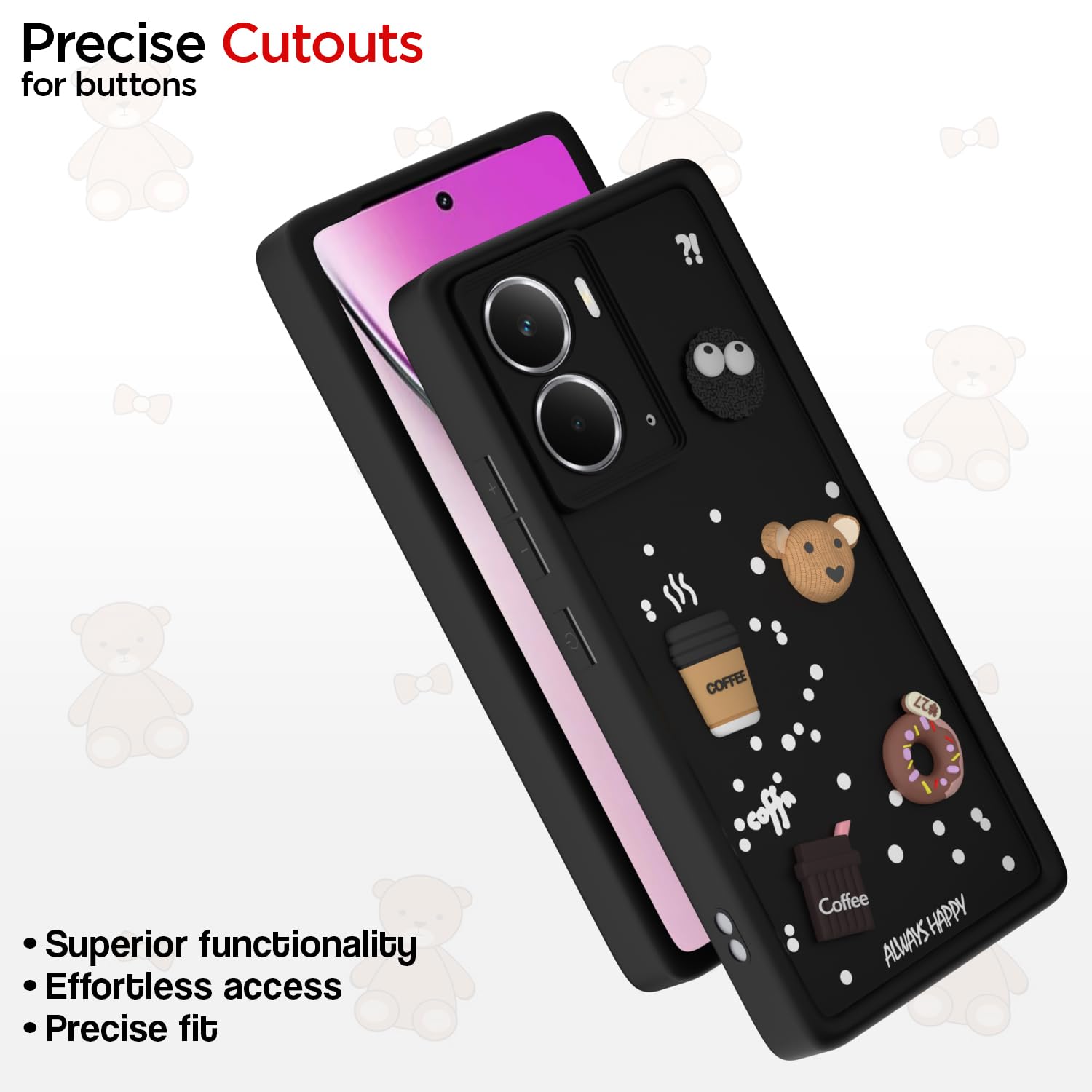 Pikkme Realme P3 5G Cute Fun Cartoon 3D Bear Coffee Back Cover (Black)
