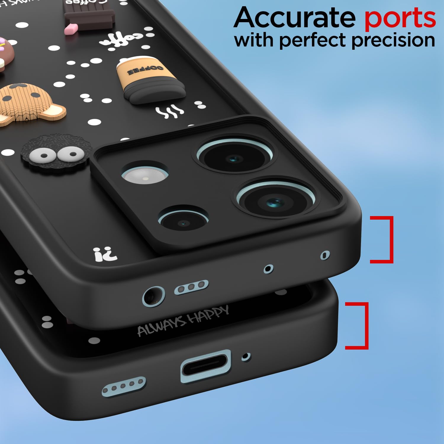 Pikkme Redmi Note 13 Pro 5G / Poco X6 5G Cute Fun Cartoon 3D Bear Coffee Back Cover (Black)