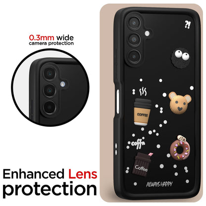 Pikkme Samsung Galaxy A14 4G / A14 5G Cute Fun Cartoon 3D Bear Coffee Back Cover (Black)