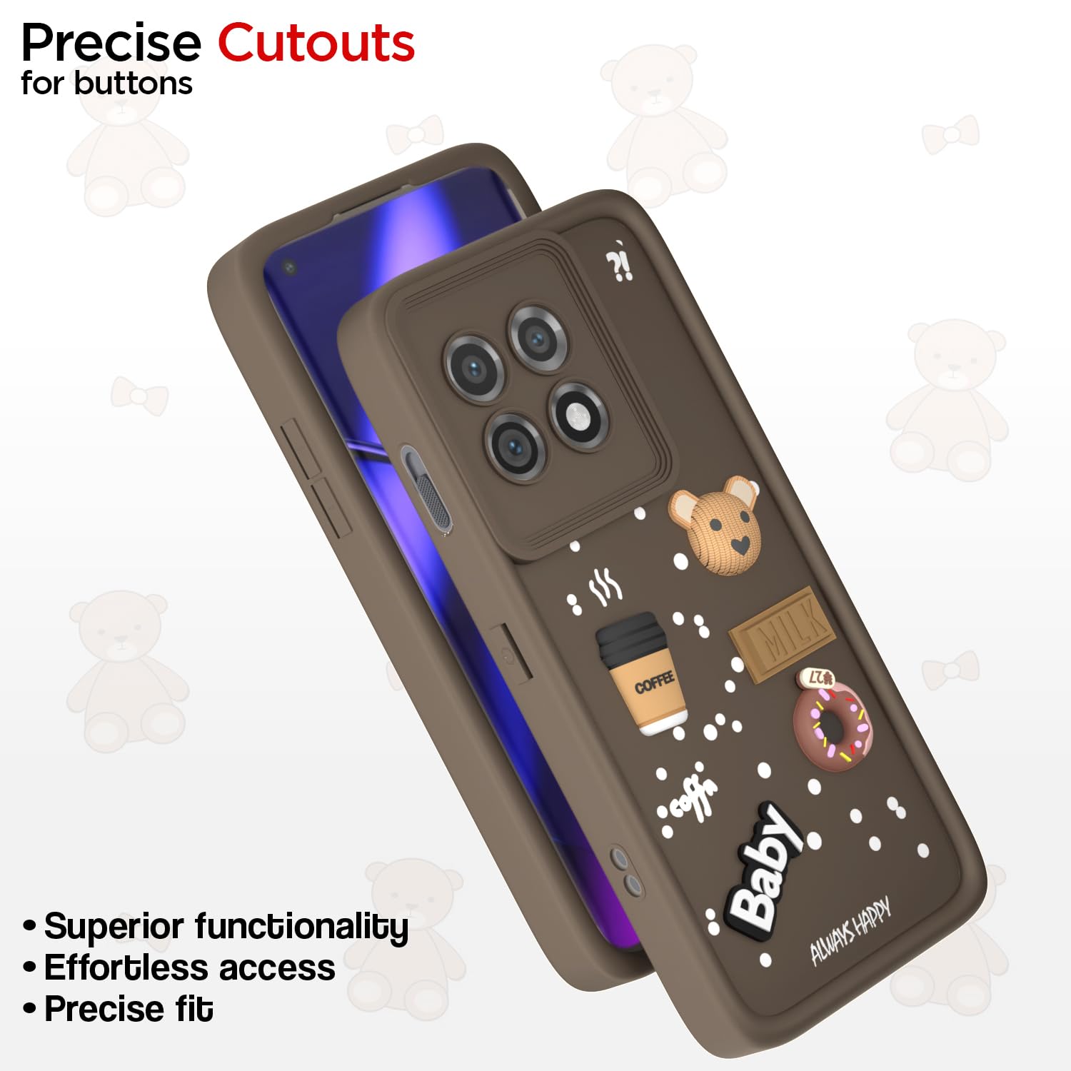 Pikkme OnePlus 11 5G Cute Fun Cartoon 3D Bear Coffee Back Cover (Brown)