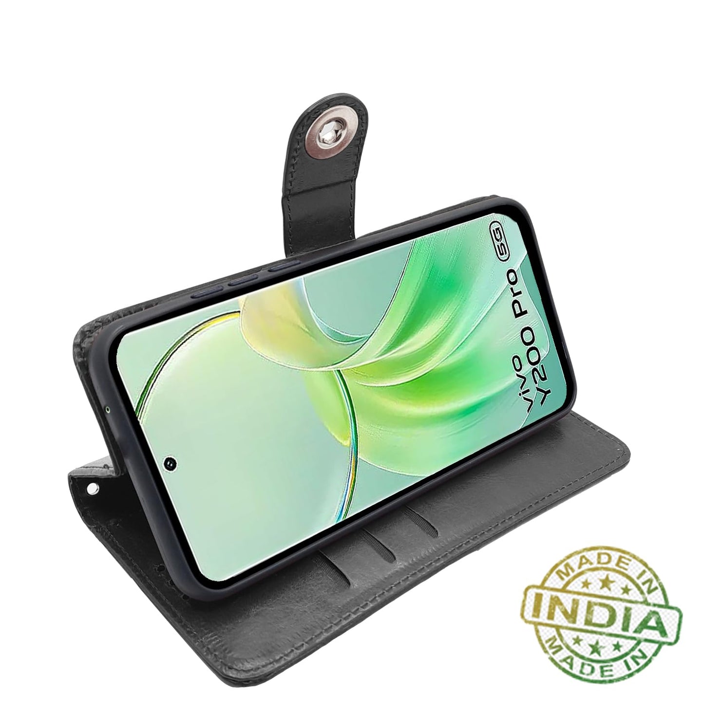 Pikkme Vivo Y200 Pro 5G Button Flip Cover (Black)