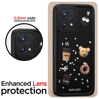 Pikkme Realme 9 Pro 5G Cute Fun Cartoon 3D Bear Coffee Back Cover (Black)