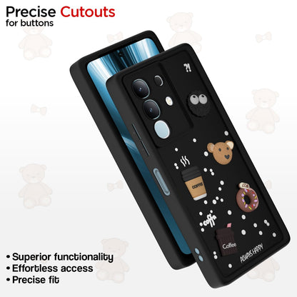 Pikkme Vivo T4x 5G / iQoo Z10x 5G Cute Fun Cartoon 3D Bear Coffee Back Cover (Black)