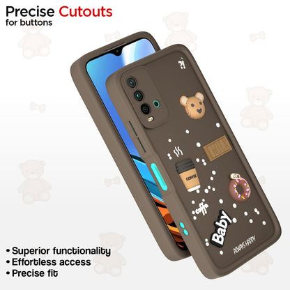 Pikkme Redmi 9 Power/Poco M3 Cute Fun Cartoon 3D Bear Coffee Back Cover (Brown)