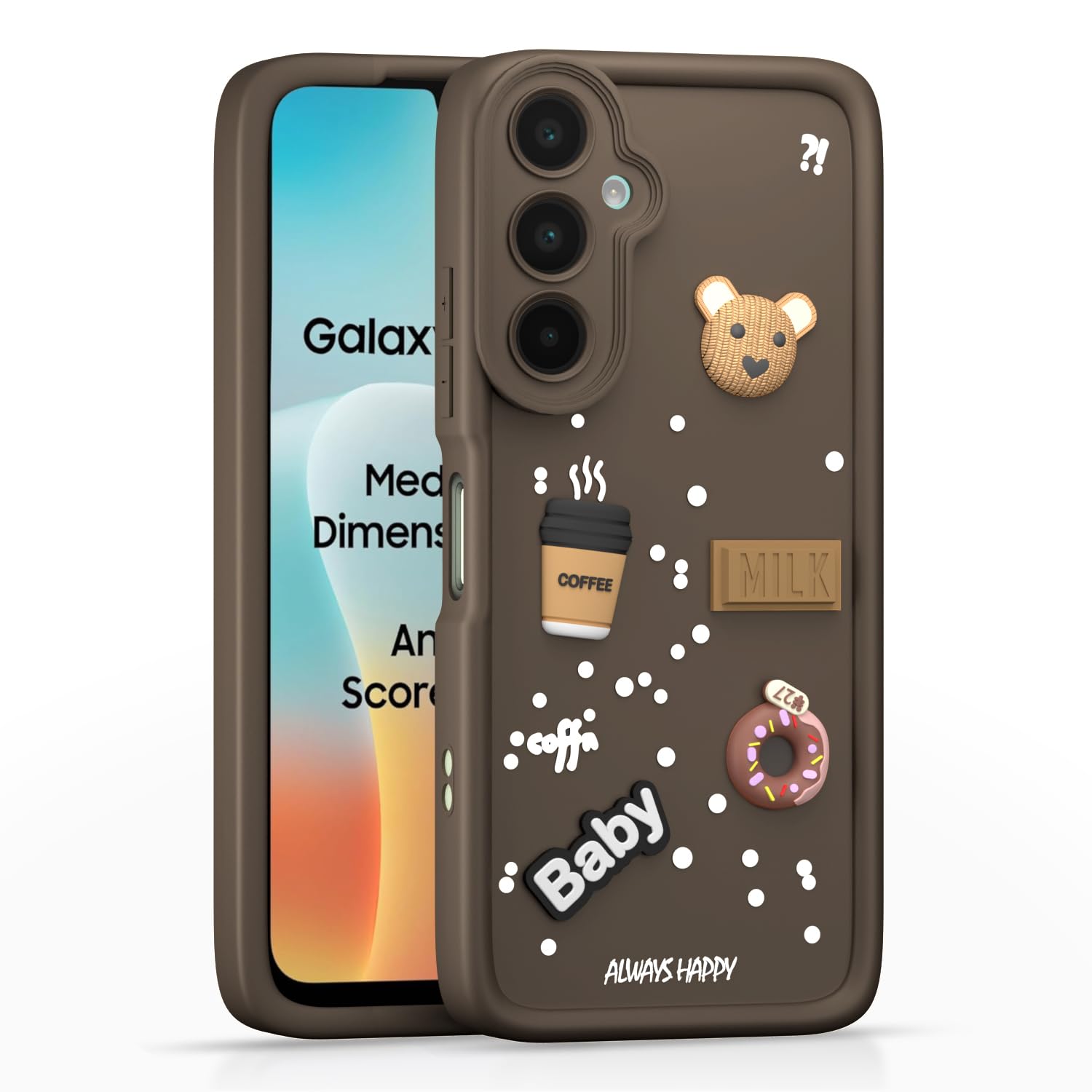 Pikkme Samsung Galaxy M16 5G Cute Fun Cartoon 3D Bear Coffee Back Cover (Brown)