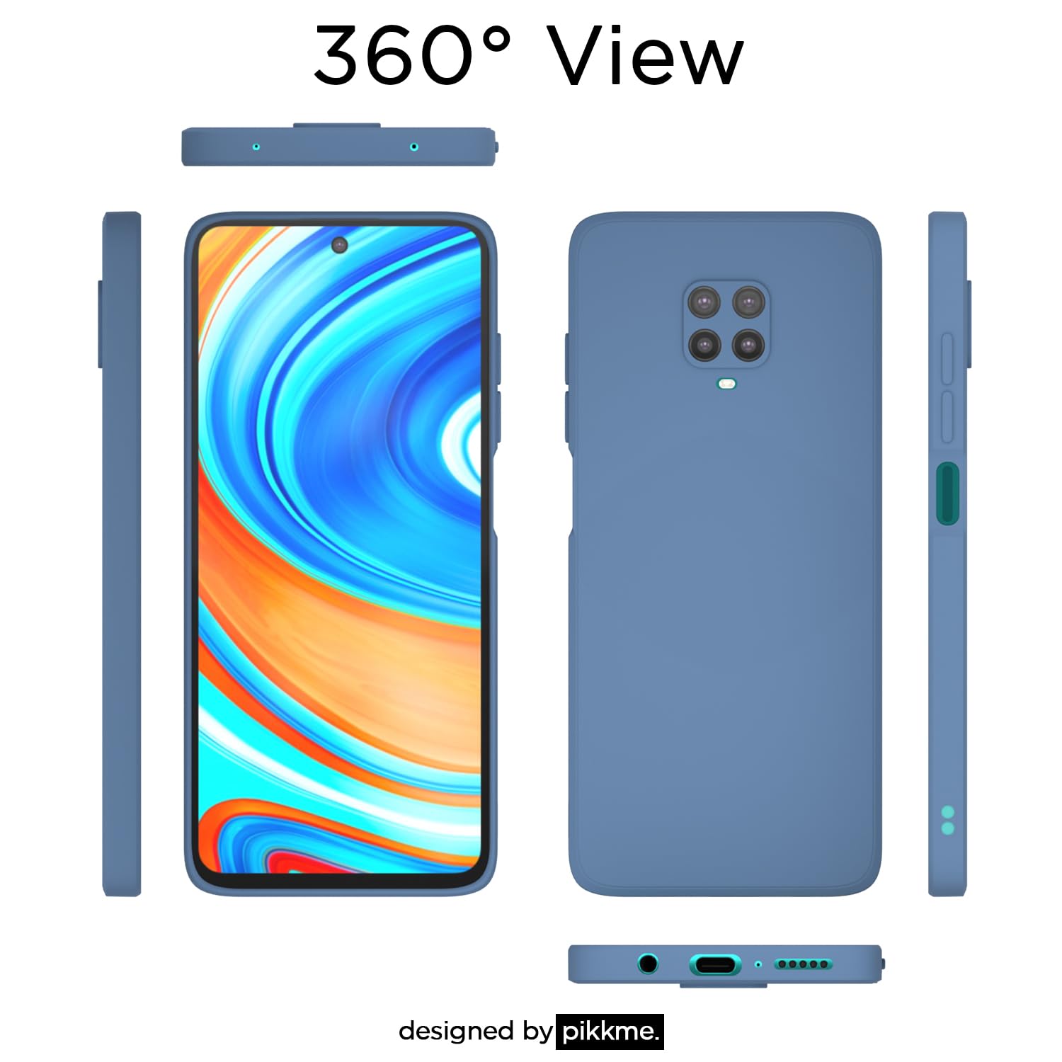 Pikkme  Redmi Note 10 Lite / Redmi Note 9 Pro / Note 9 Pro Max Soft Matte Silicone Shockproof Case (Aqua Blue)