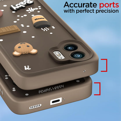 Pikkme Nothing Phone 2 Cute Fun Cartoon 3D Bear Coffee Back Cover (Brown)