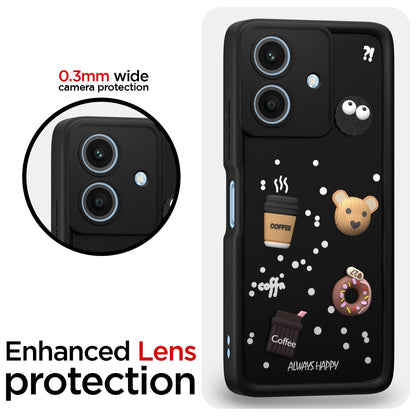 Pikkme Realme Narzo N61 / Realme C61 4G Cute Fun Cartoon 3D Bear Coffee Back Cover (Black)