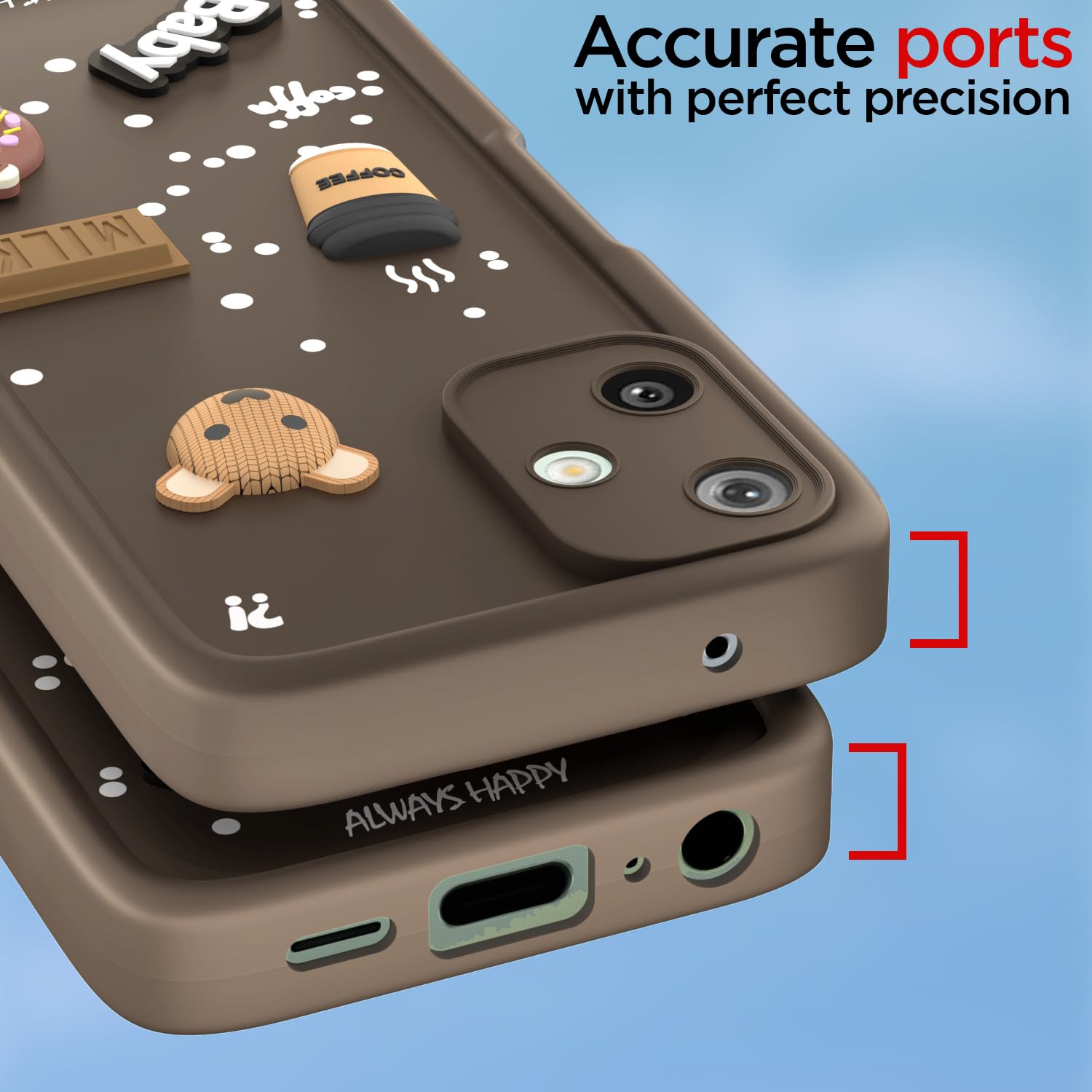 Pikkme Samsung Galaxy F06 5G / M06 5G Cute Fun Cartoon 3D Bear Coffee Back Cover (Brown)