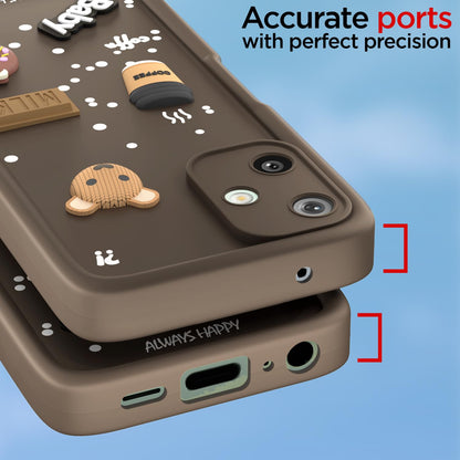 Pikkme Samsung Galaxy F06 5G / M06 5G Cute Fun Cartoon 3D Bear Coffee Back Cover (Brown)