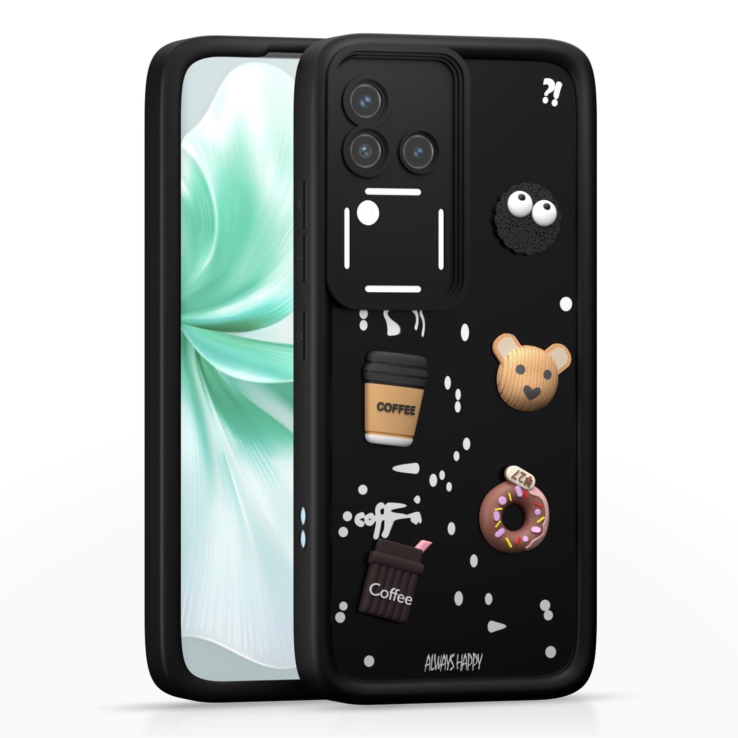 Pikkme Vivo V30 5G / V30 Pro 5G  Cute Fun Cartoon 3D Bear Coffee Back Cover (Black)
