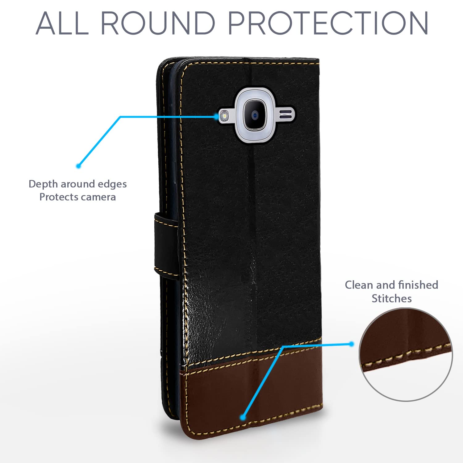 Black & brown flip cover for Samsung J2 (2016) – Pikkme – photo 4