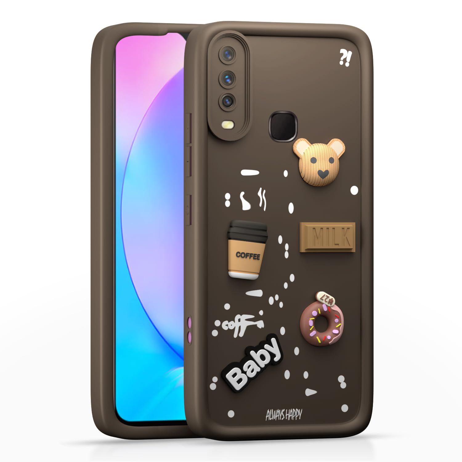 Pikkme Y12 / Y15 / Y17 / U10 Cute Fun Cartoon 3D Bear Coffee  Back Cover (Brown)