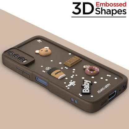 Pikkme Vivo Y12s / Y20 / Y20i / Y20G  Cute Fun Cartoon 3D Bear Coffee Back Cover (Brown)