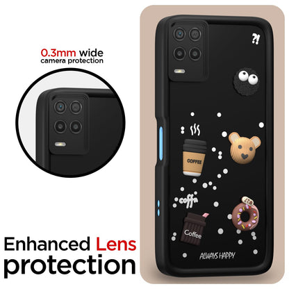 Pikkme Realme 8 4G / 8 Pro Cute Fun Cartoon 3D Bear Coffee Back Cover (Black)