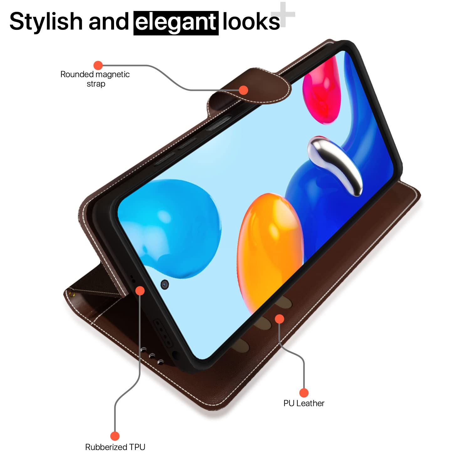 Pikkme brown & coffee Magnetic wallet flip cover for Redmi Note 11/11s – photo 3