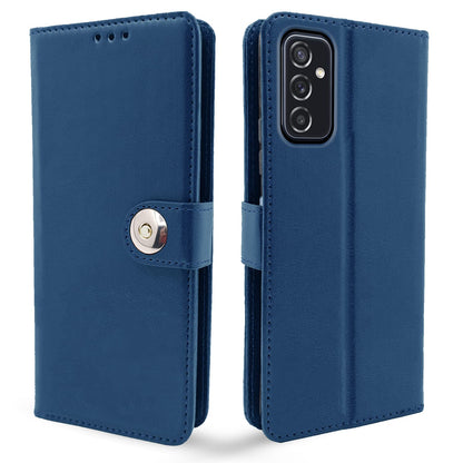 Samsung M52 5G Magnetic wallet flip cover in blue button by Pikkme