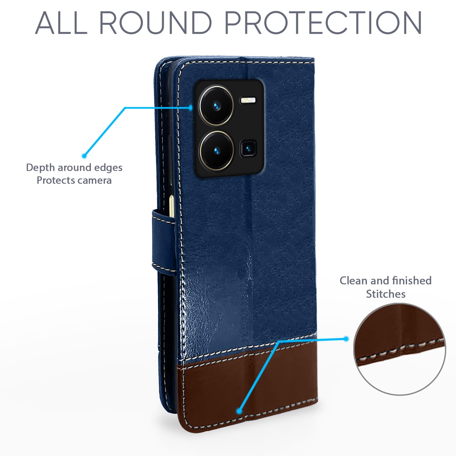 Blue & brown wallet flip cover for Vivo Y35 – Pikkme – photo 4