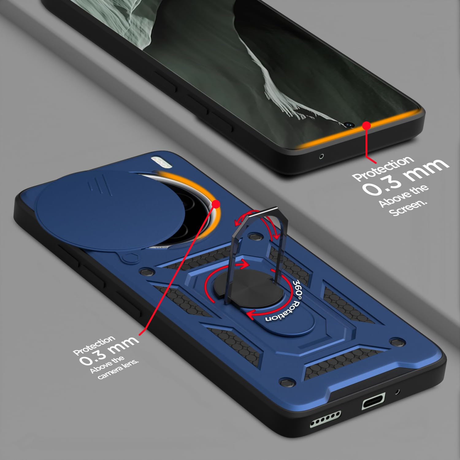 Pikkme Vivo X200 5G Sliding Camera Shield & Stand D10 Tough Armor Back Cover (Blue)