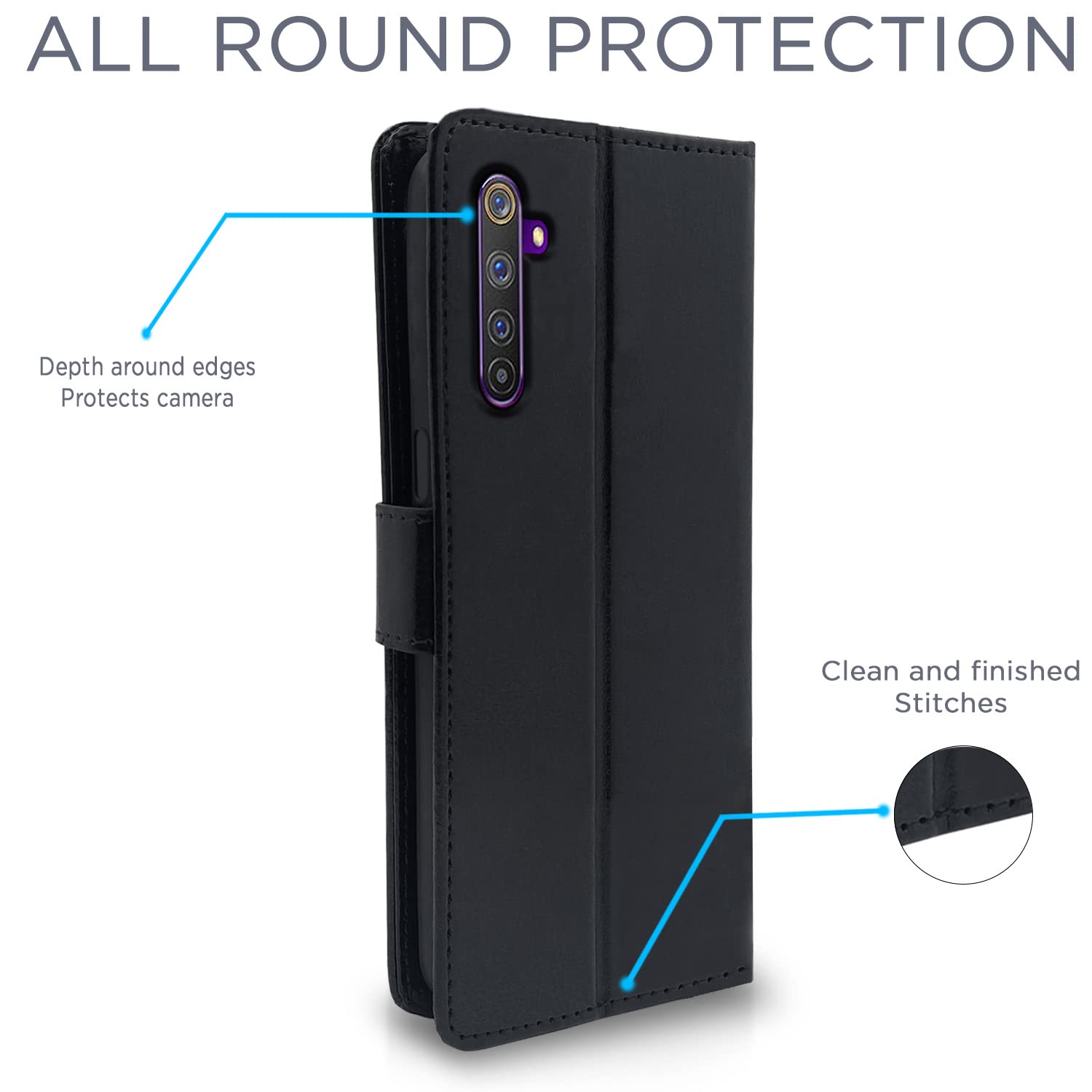 Pikkme Realme 6 Pro Vintage Flip Cover (Black)