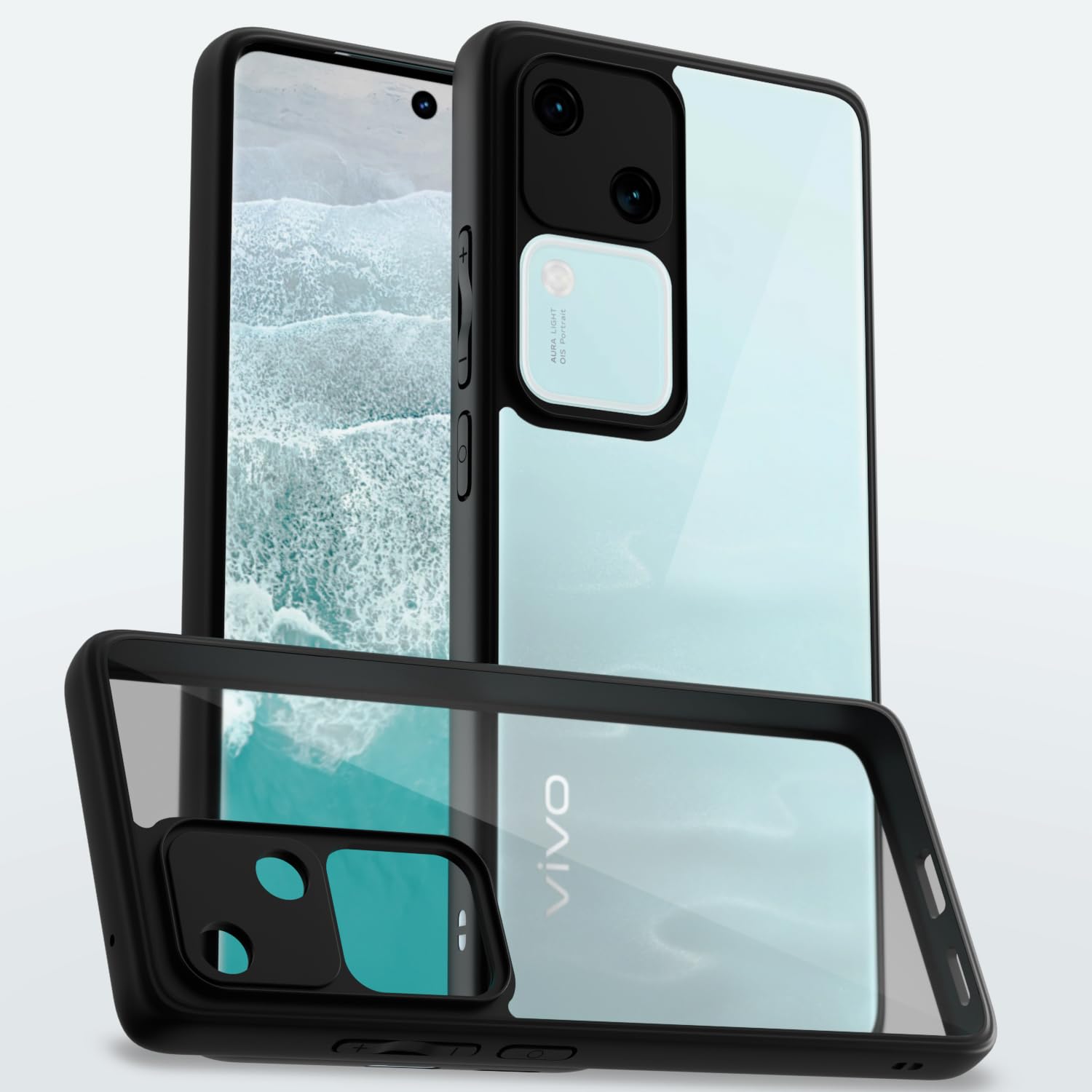 Vivo V30/V30 Pro 5G Hybrid mobile cover in black by Pikkme