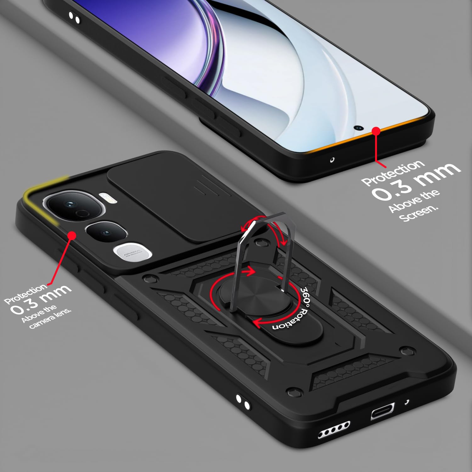 Pikkme Vivo Y400 Pro 5G D10 Tough Armor Back Cover (Black)