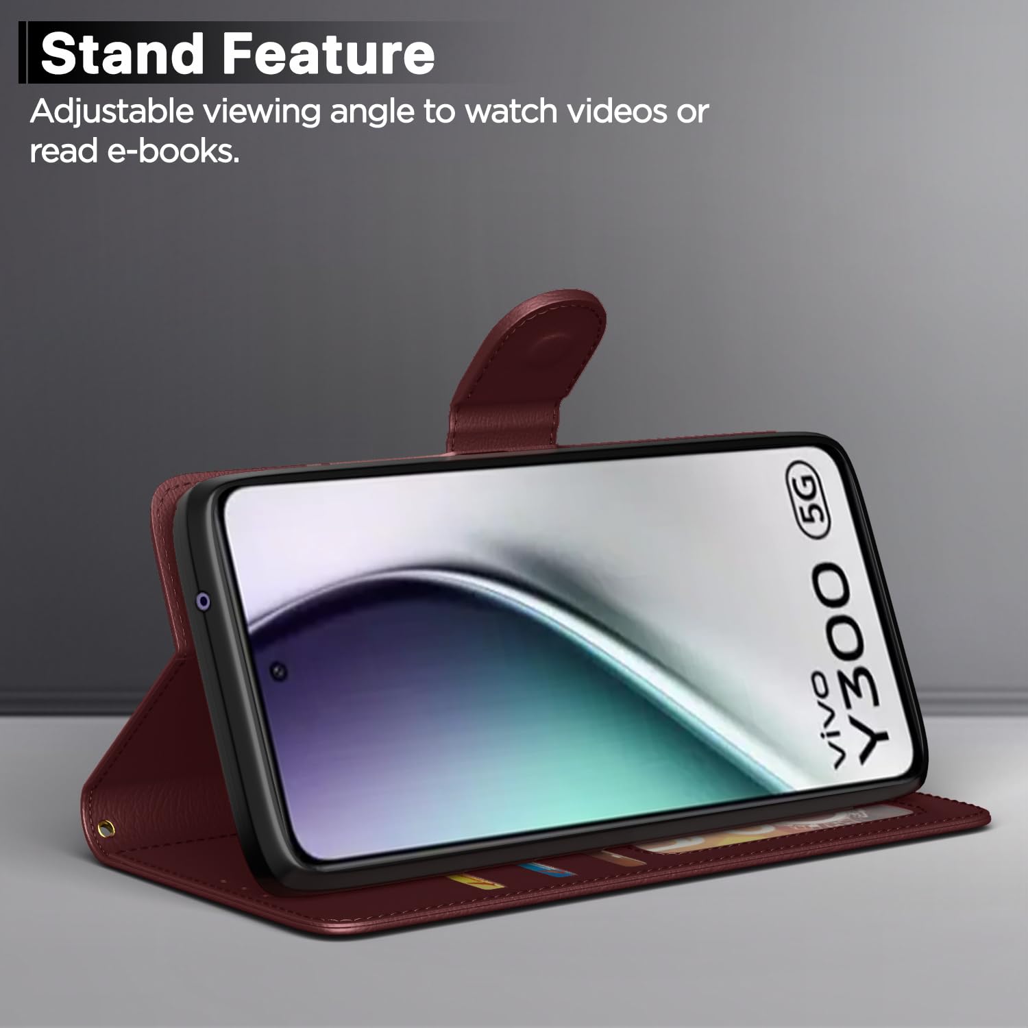 Vivo Y300 5G Wallet flip cover in brown by Pikkme – photo 3