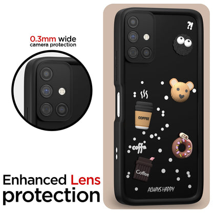Pikkme Samsung Galaxy M51  Cute Fun Cartoon 3D Bear Coffee Back Cover (Black)