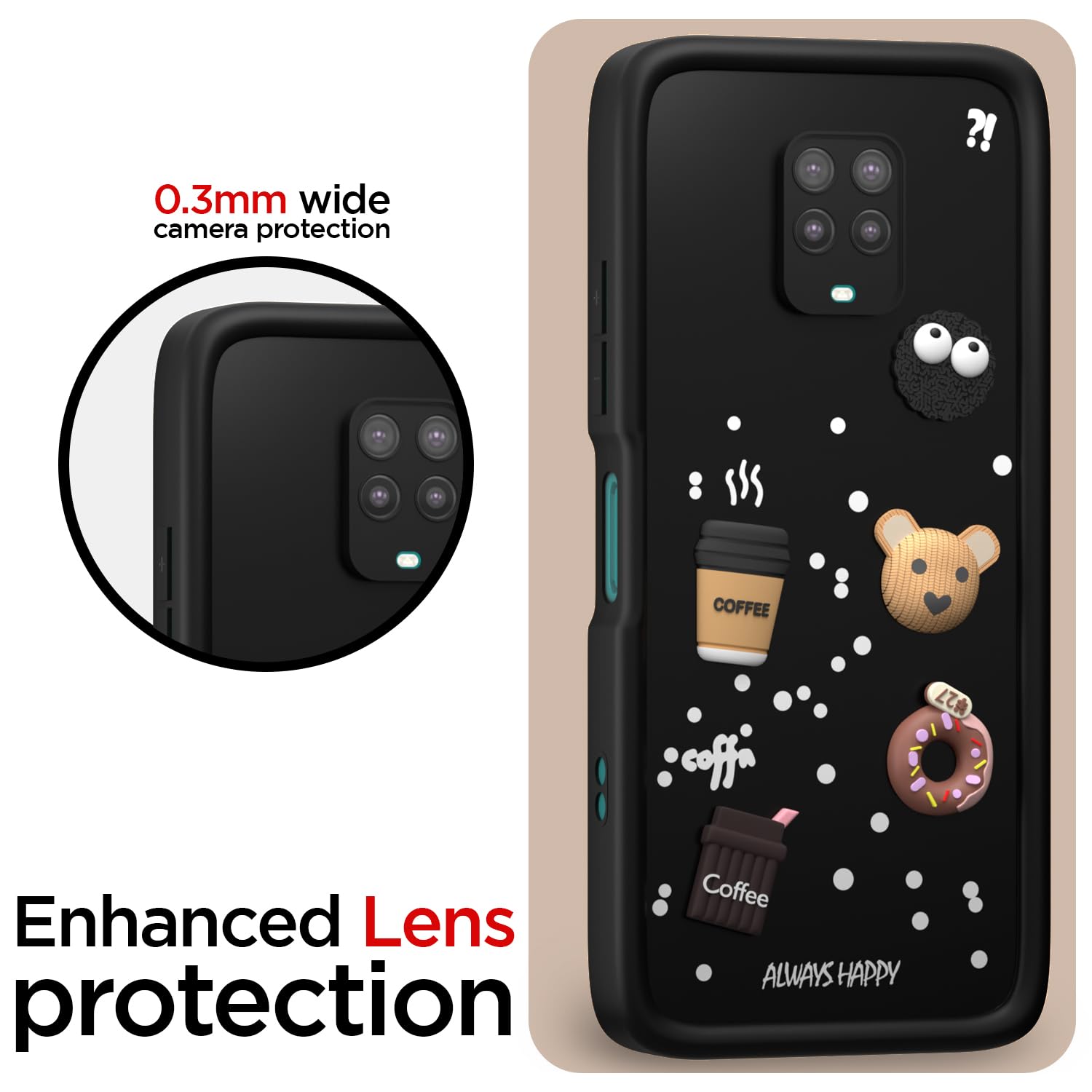 Pikkme Redmi Note 9 Pro/Note 9 Pro Max/Poco M2 Pro/Note 10 Lite Cute Fun Cartoon 3D Bear Coffee Back Cover (Black)
