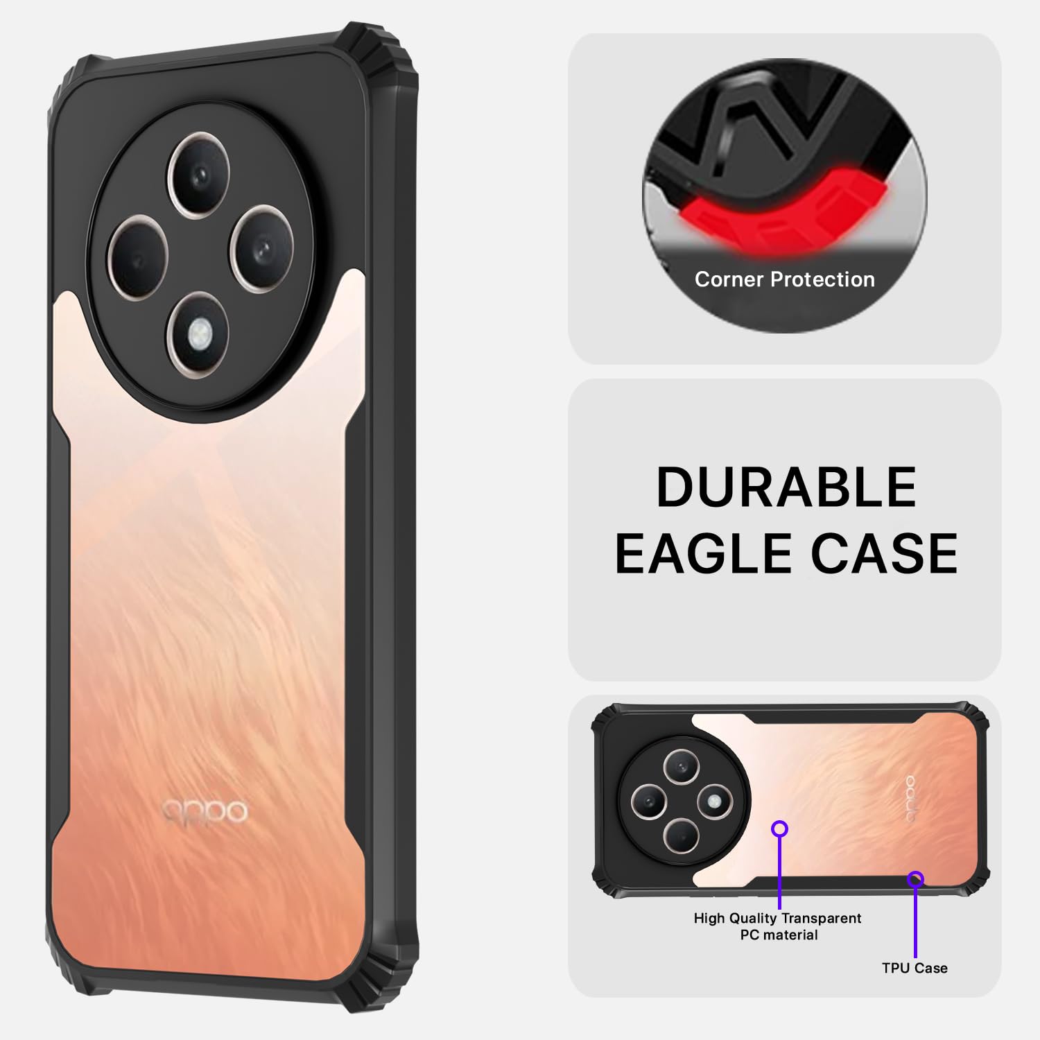 Pikkme Oppo Reno 12F 5G Eagle Back Cover (Black)