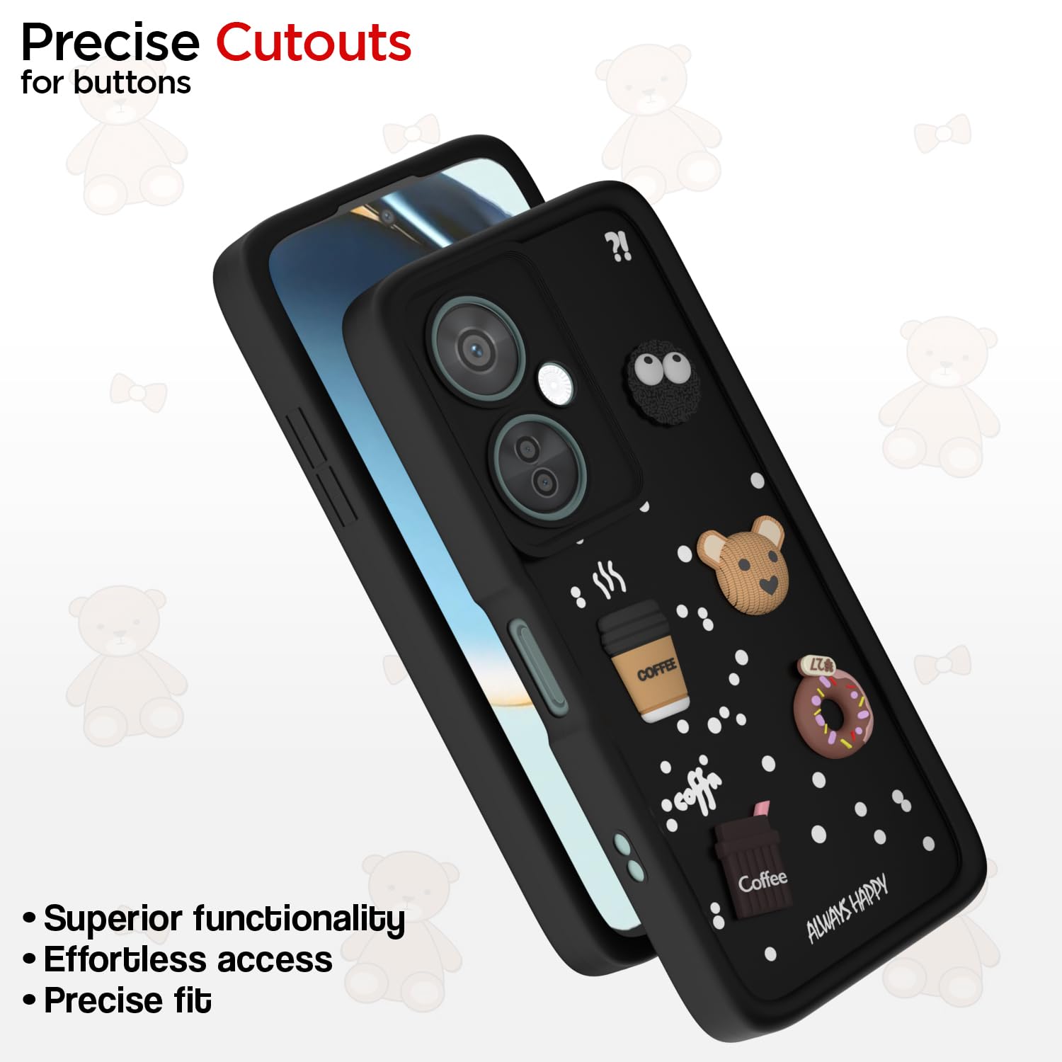 Pikkme OnePlus Nord CE 3 Lite 5G / OnePlus Nord N30 5G  Cute Fun Cartoon 3D Bear Coffee Back Cover (Black)