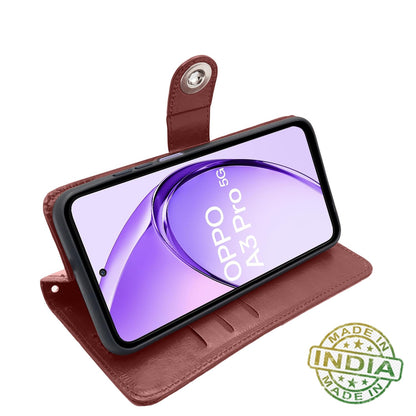 Pikkme Oppo A3 Pro 5G Button Flip Cover (Brown)