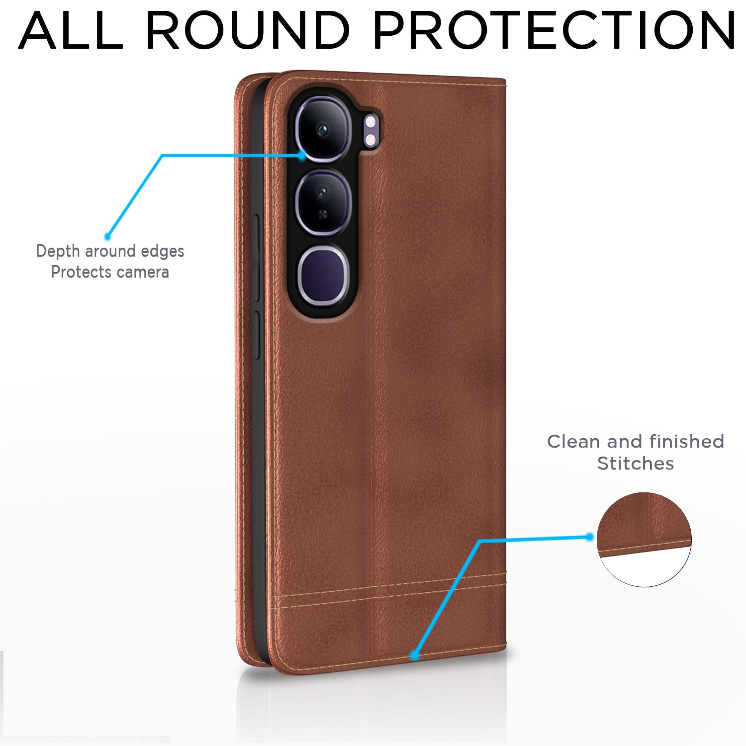 Vivo Y300 5G Magnetic flip cover in brown by Pikkme – photo 4
