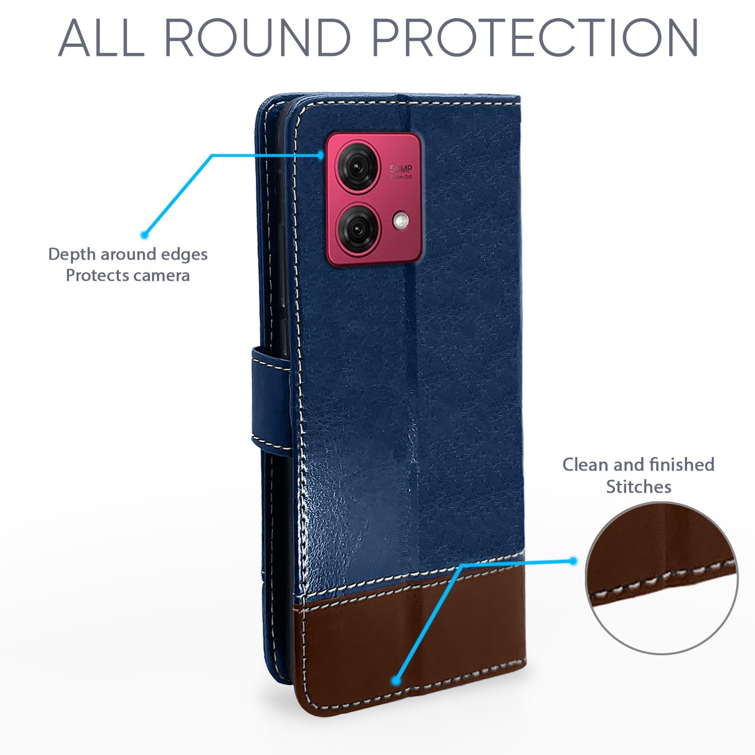 Pikkme Moto G84 5G blue & brown flip case – photo 4
