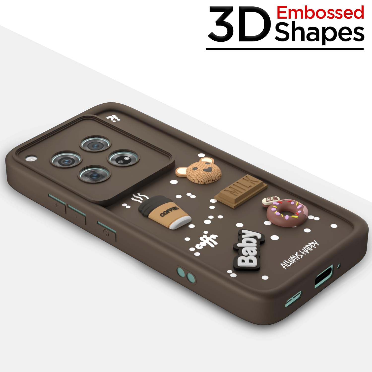 Pikkme OnePlus 12 5G Cute Fun Cartoon 3D Bear Coffee Back Cover (Brown)