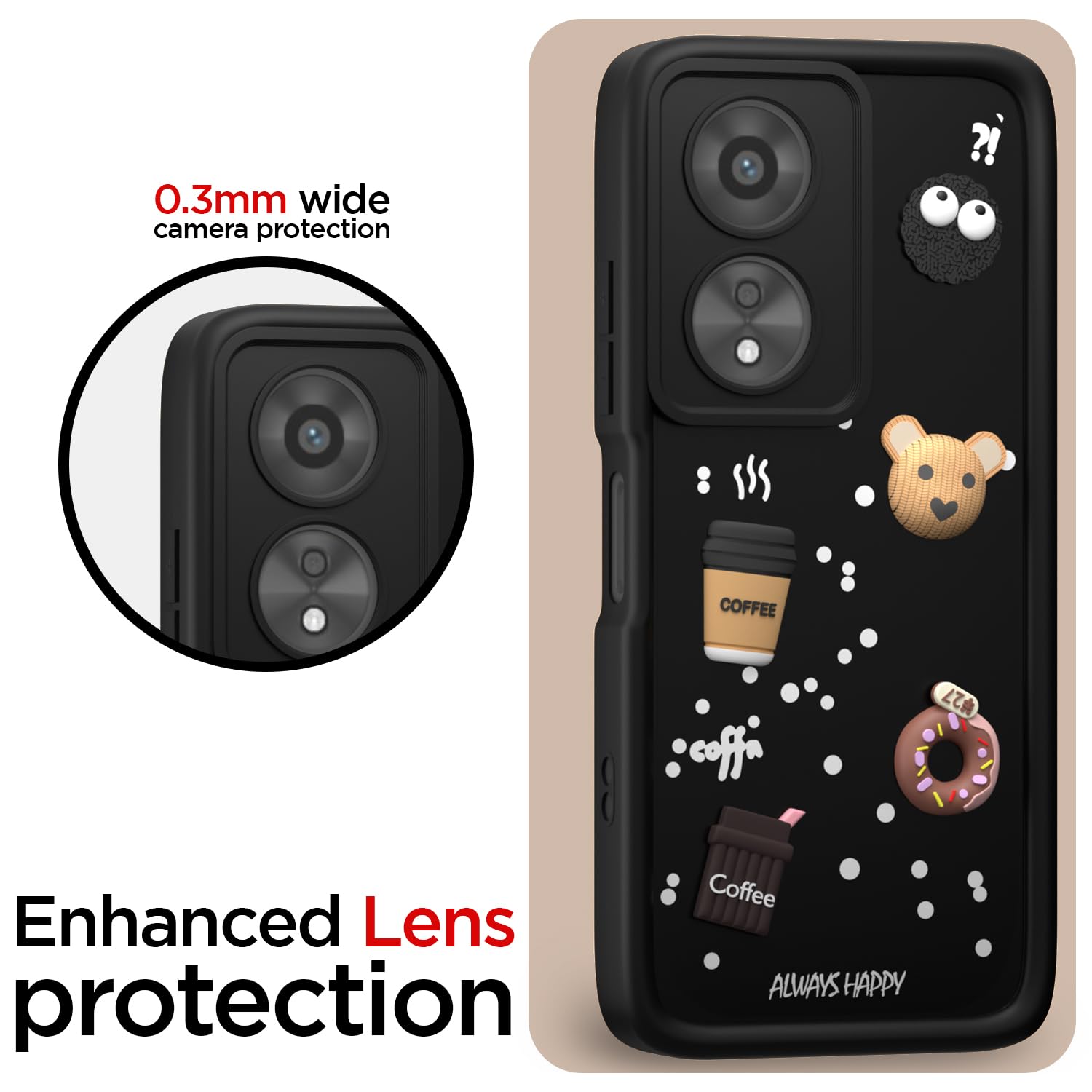 Pikkme Oppo A78 5G Cute Fun Cartoon 3D Bear Coffee Back Cover (Black)