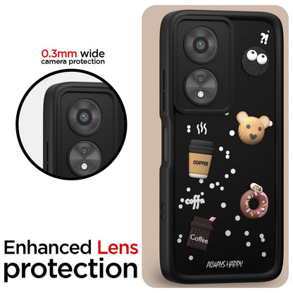 Pikkme Oppo A78 5G Cute Fun Cartoon 3D Bear Coffee Back Cover (Black)