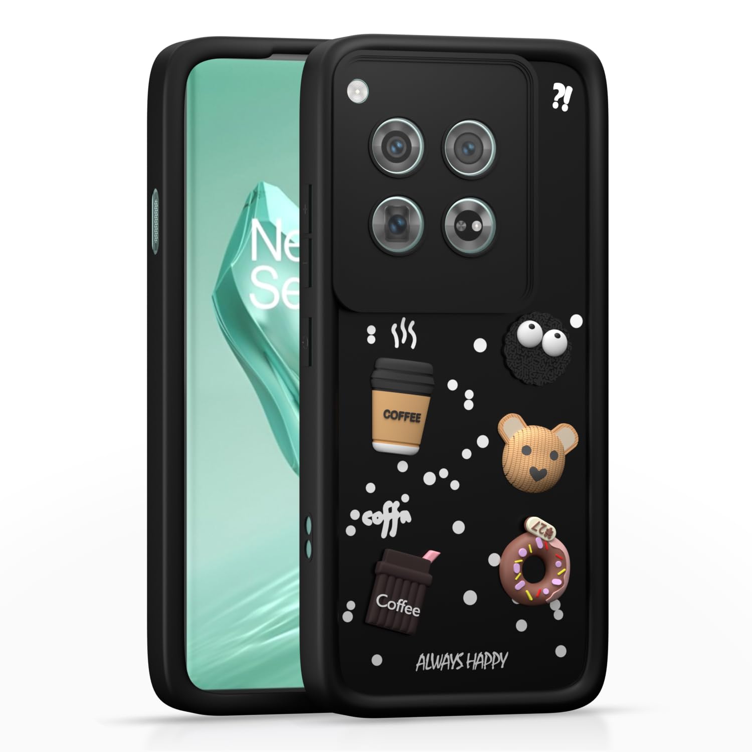Pikkme OnePlus 12 5G Cute Fun Cartoon 3D Bear Coffee Back Cover (Black)