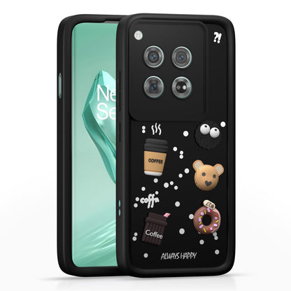 Pikkme OnePlus 12 5G Cute Fun Cartoon 3D Bear Coffee Back Cover (Black)