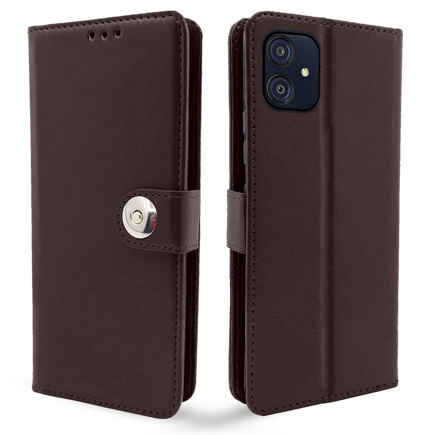 Pikkme button coffee wallet flip cover for Samsung M04/F04/A04e