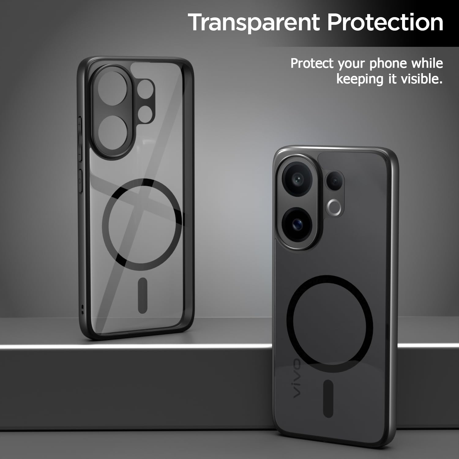 Pikkme Vivo V60 5G Eagle 2 Mag-Safe Shockproof Hard Transparent Back Cover (Black)
