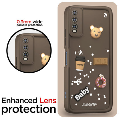 Pikkme Vivo Y12s / Y20 / Y20i / Y20G  Cute Fun Cartoon 3D Bear Coffee Back Cover (Brown)