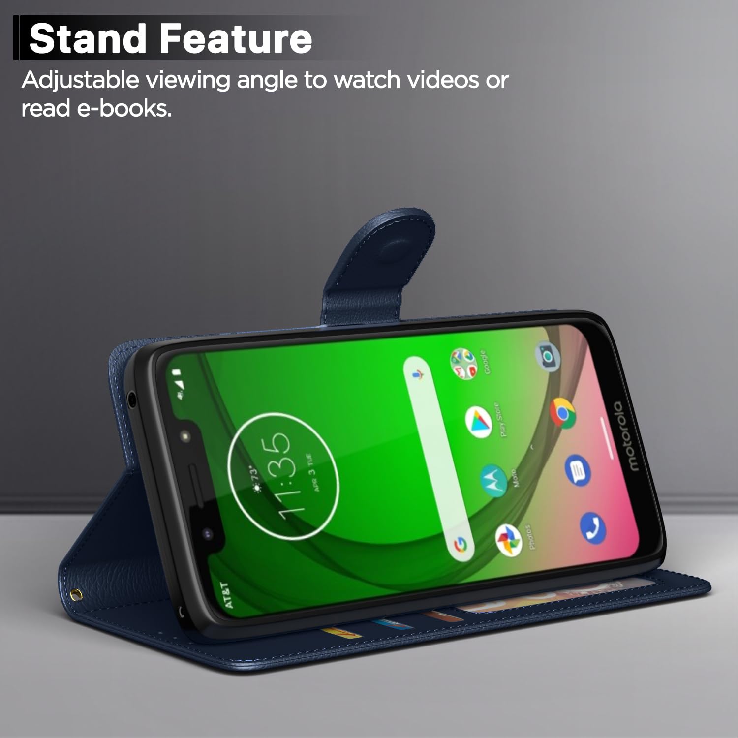 Moto G6 Play Wallet flip case in blue by Pikkme – photo 3