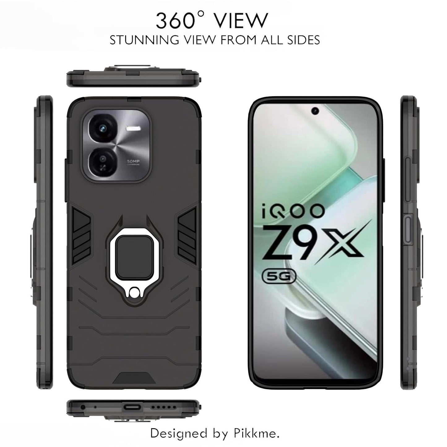 Pikkme iQOO Z9X 5G D5 Tough Armor Back Cover (Black)