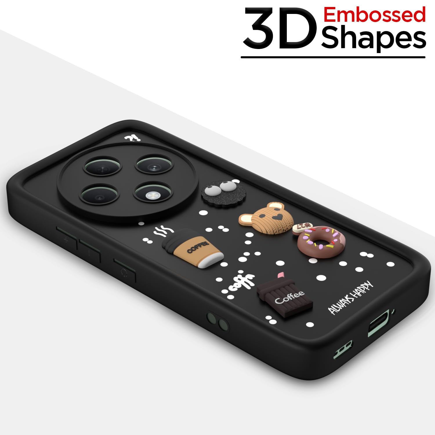 Pikkme Oppo F27 5G Cute Fun Cartoon 3D Bear Coffee Back Cover (Black)