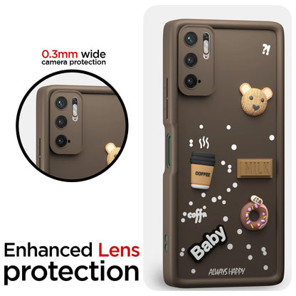 Pikkme Redmi Note 10T 5G / Poco M3 Pro 5G  Cute Fun Cartoon 3D Bear Coffee Back Cover (Brown)