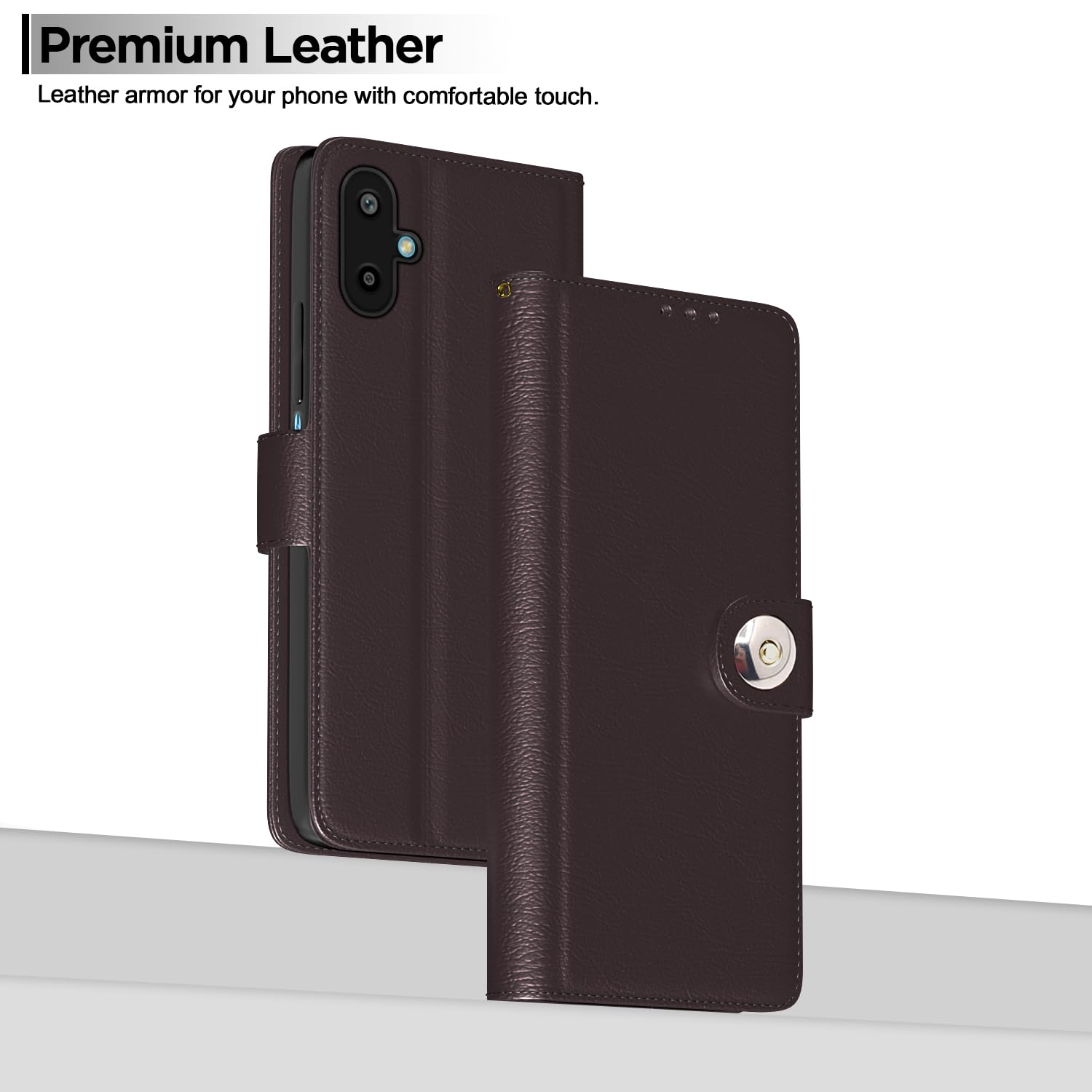 Samsung F06/M06 5G Button wallet flip cover in coffee by Pikkme – photo 2