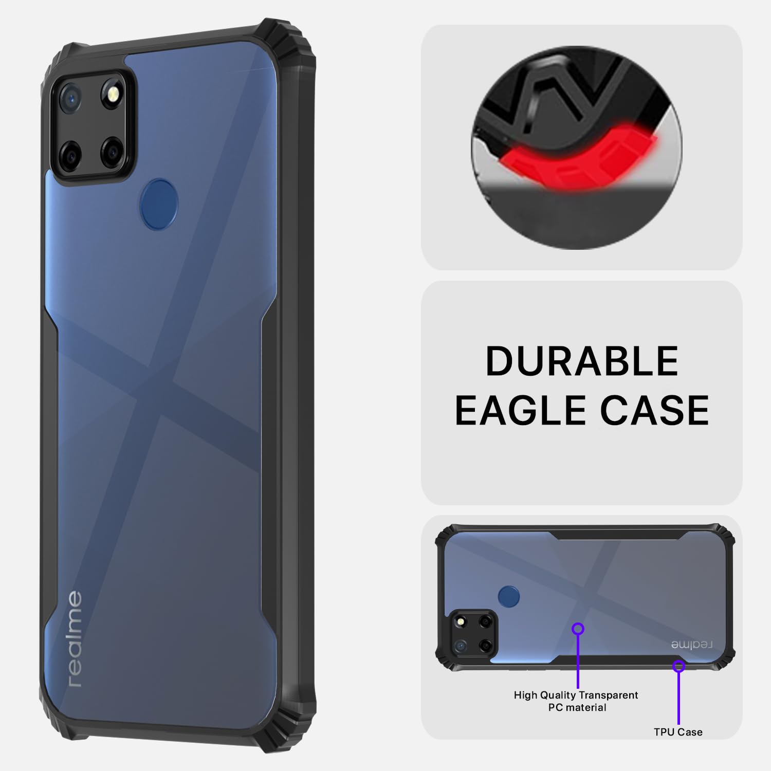 Realme C25/C25s/C12/Narzo 30A/Narzo 20 Hybrid back cover in black by Pikkme – photo 5