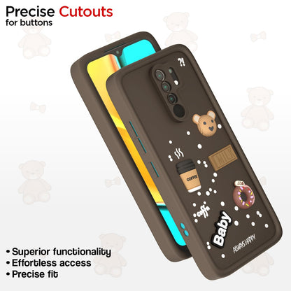 Pikkme Redmi 9 Prime/Poco M2 Cute Fun Cartoon 3D Bear Coffee Back Cover (Brown)
